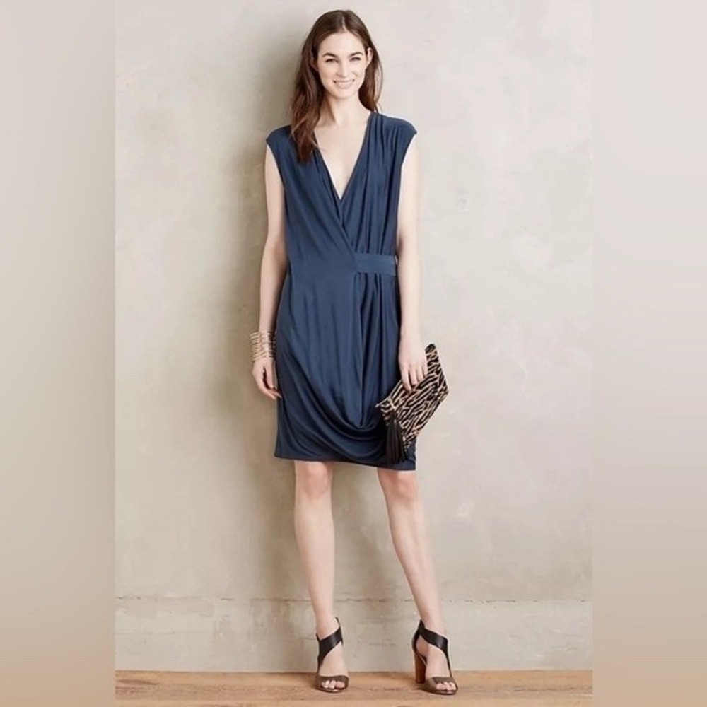 NWT Anthropologie HD in Paris Blue Sleeveless Draped Wrap Midi Dress Size XS